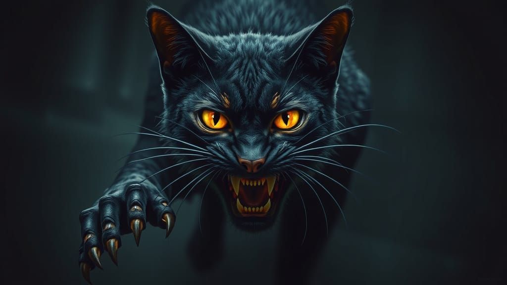 Menacing Shadow Cat in Haunting Biomechanical Style