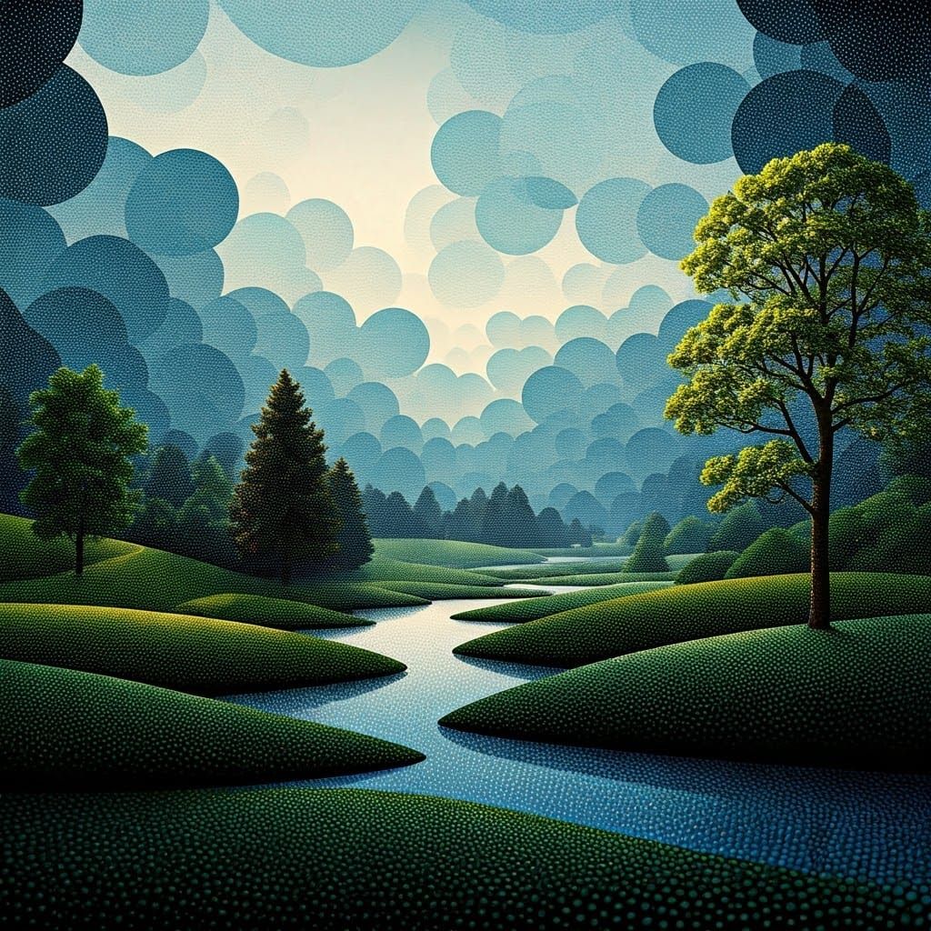 Surreal Polka Dot Landscape in Digital Collage