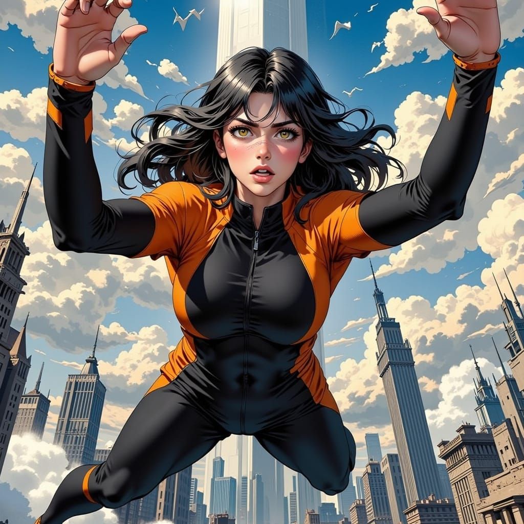 Anime Hero Plummets Through Futuristic Cityscape