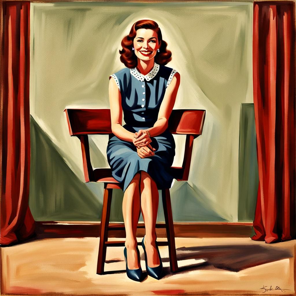 1950s Woman with Red Hair on Stool