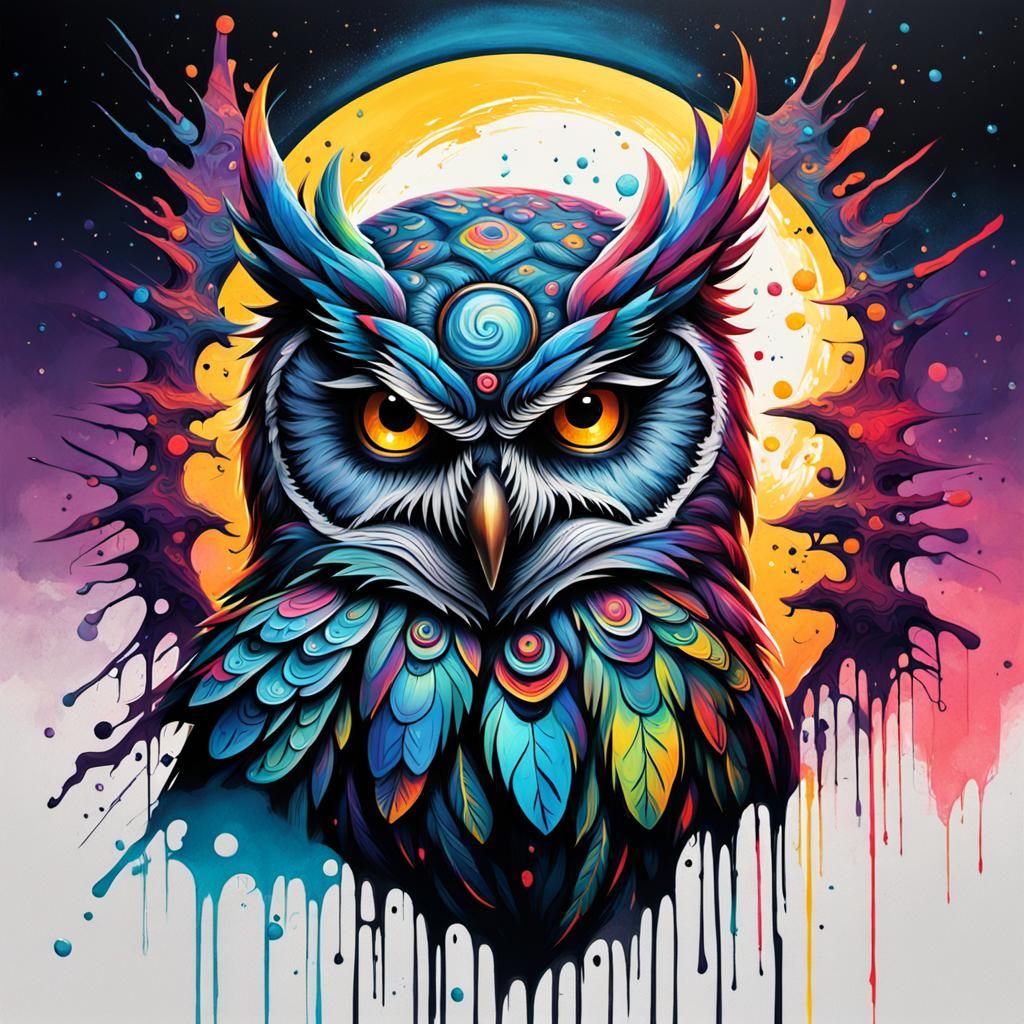 Shaman Owl Spirit in Colorful Graffiti Art Style