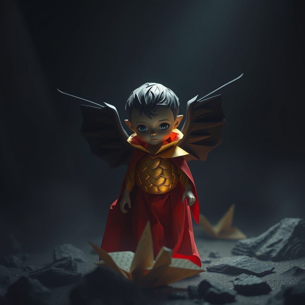 Ethereal Child of Darkness Shines with Golden Glow