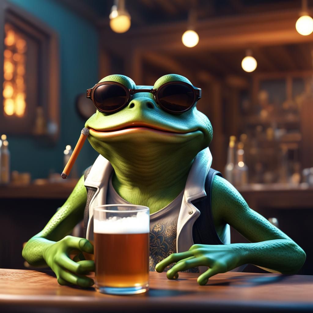 Cool Frog with Mullet: Detailed Matte Painting