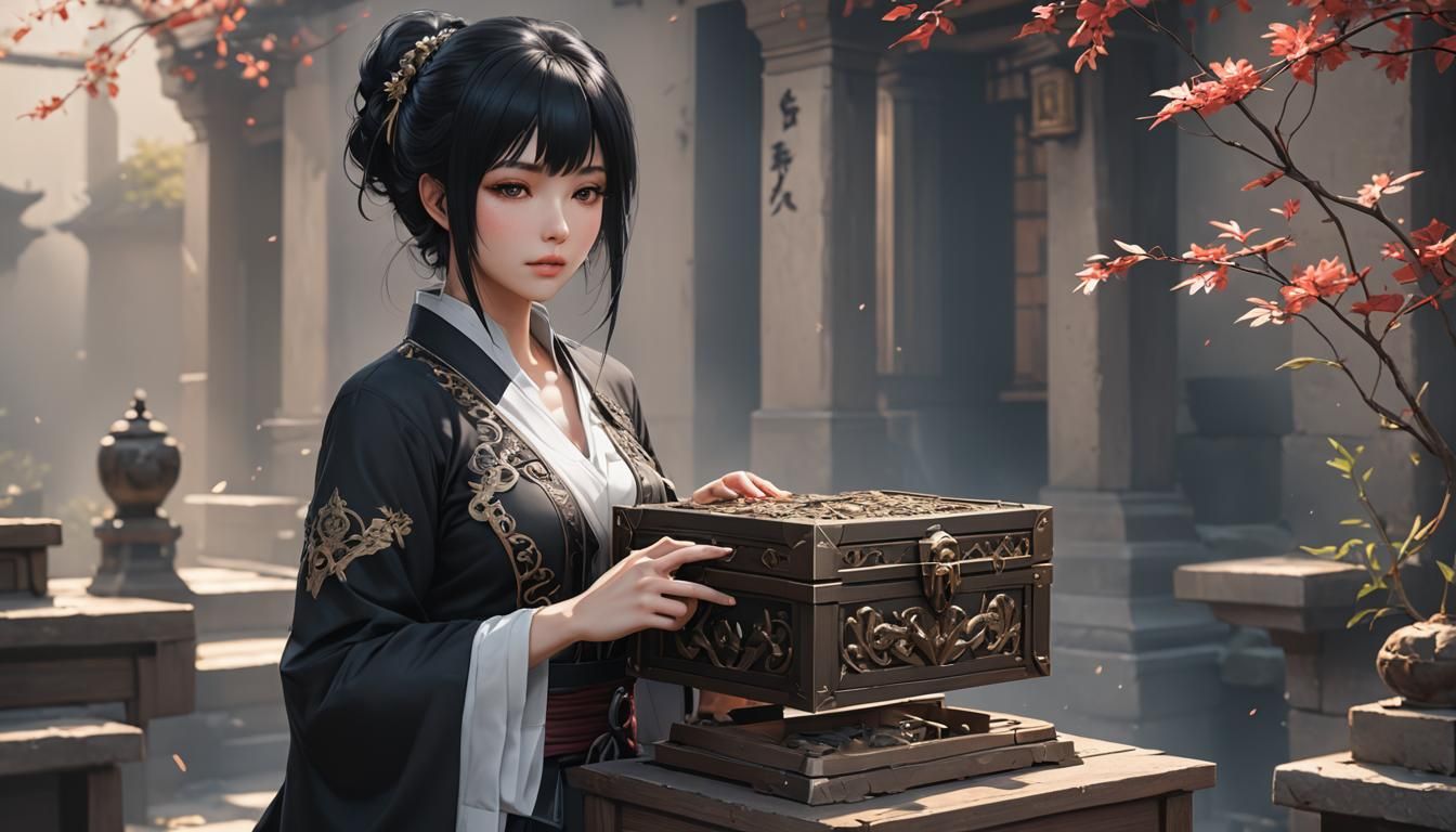 Anime Woman with Chest in 3D Art Style