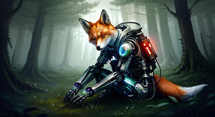 Biopunk Cyborg Forest with Cyborg Fox