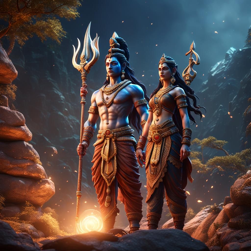 Shiva and Parvati in 3D Game Style