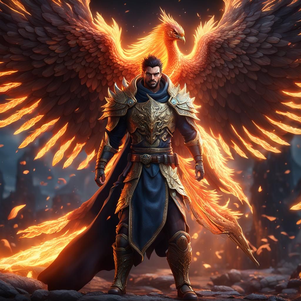 Phoenix Aura Warrior in 3D Game Cinematic Style