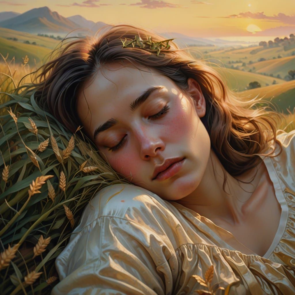 Surreal Dreamscape: Woman Sleeping in Golden Light