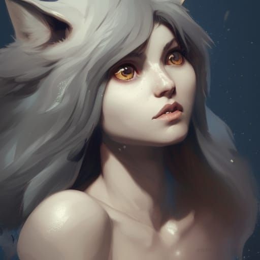 Cute Wolf Girl Portrait in Hyperdetailed Fantasy Style