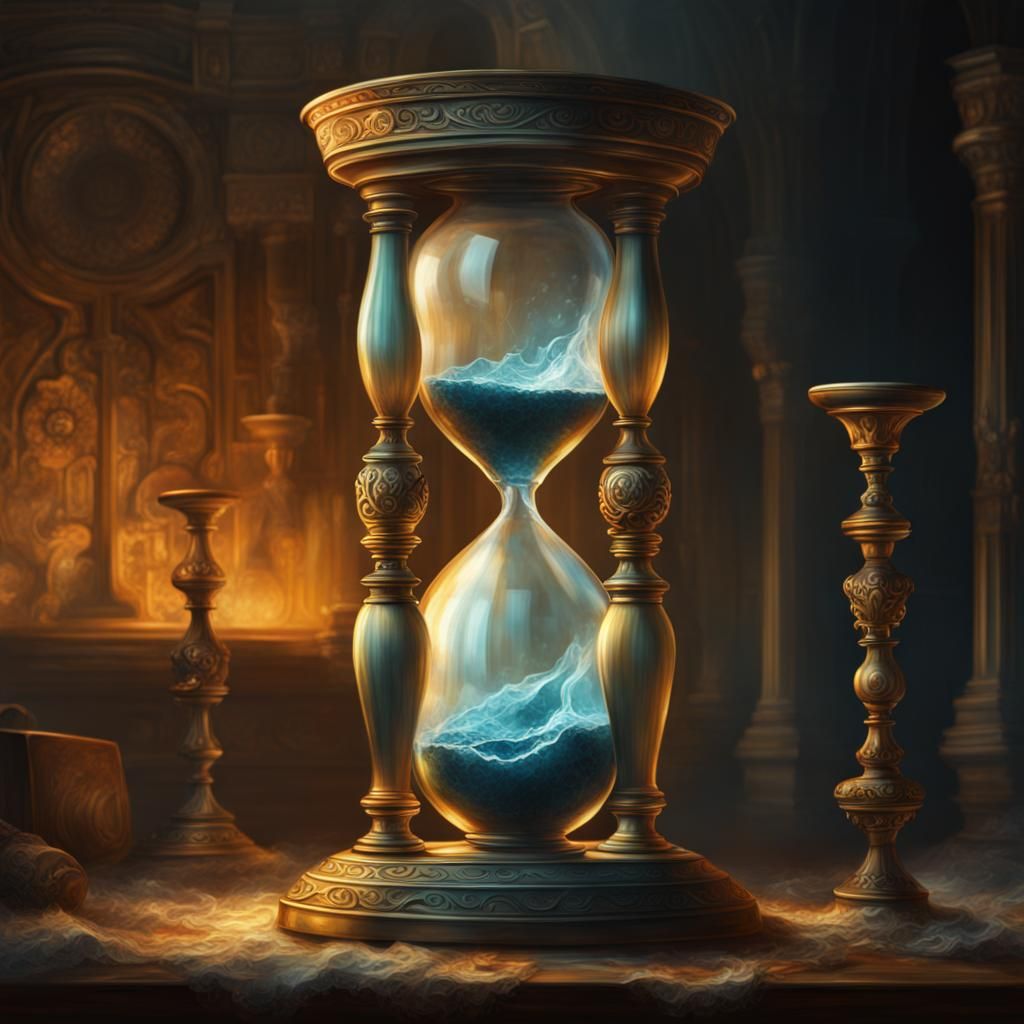 Ancient Hourglass in Rough Oil Painting Style