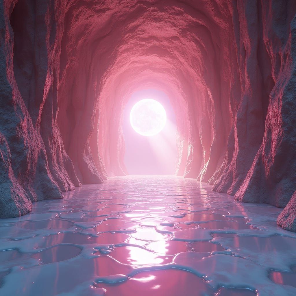 Cosmic Portal in Ancient Rose-Hued Cave
