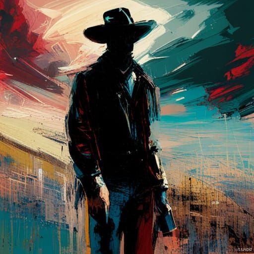 Noir Cowboy Silhouette in Desert Moonlight