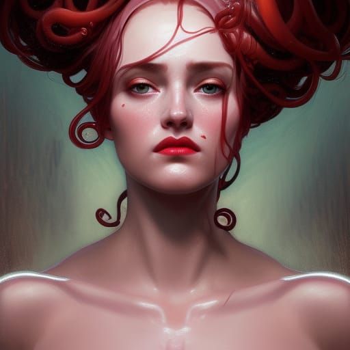 Baroness Portrait with Tentacles, Hyperdetailed Digital Art
