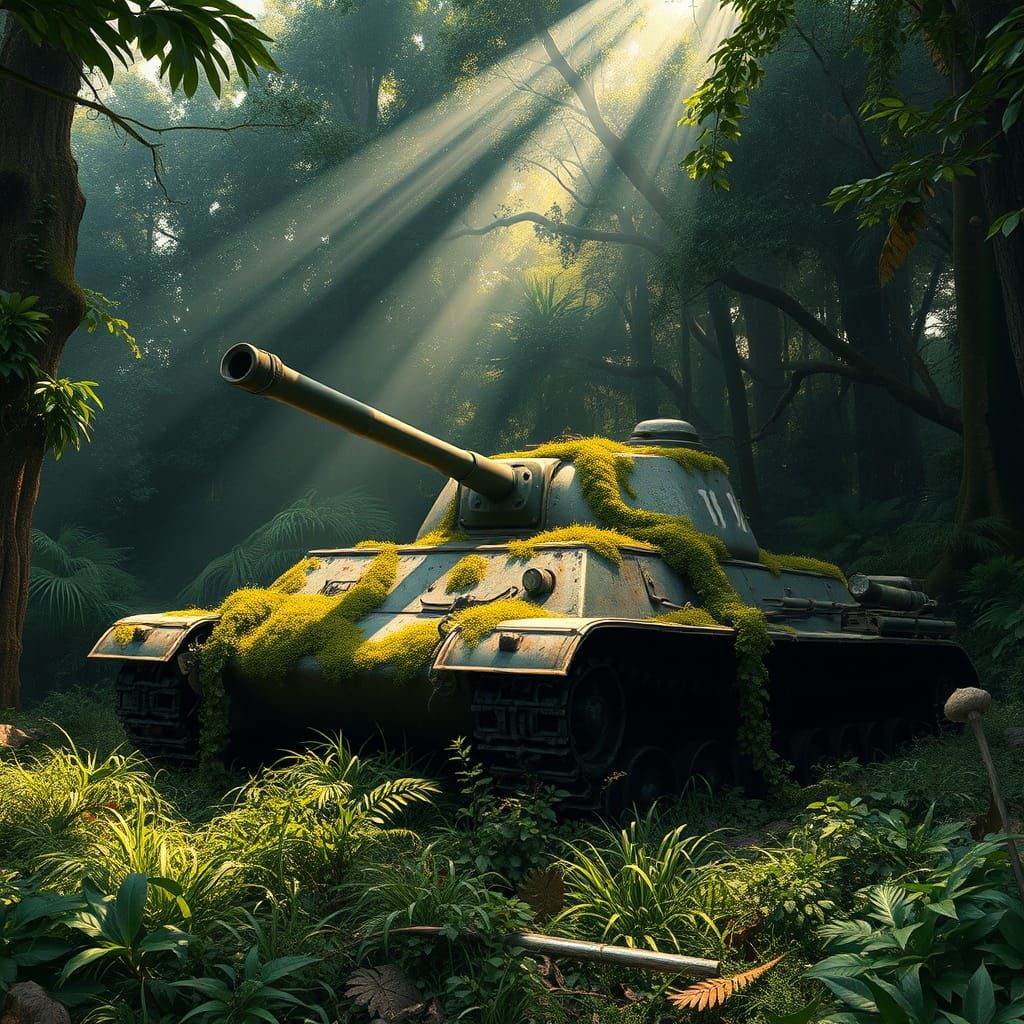 Abandoned Soviet Tank in Lush Jungle