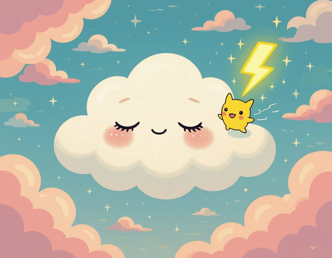 Dreamy Pastel Sky with Lazy Cloud and Energetic Lightning