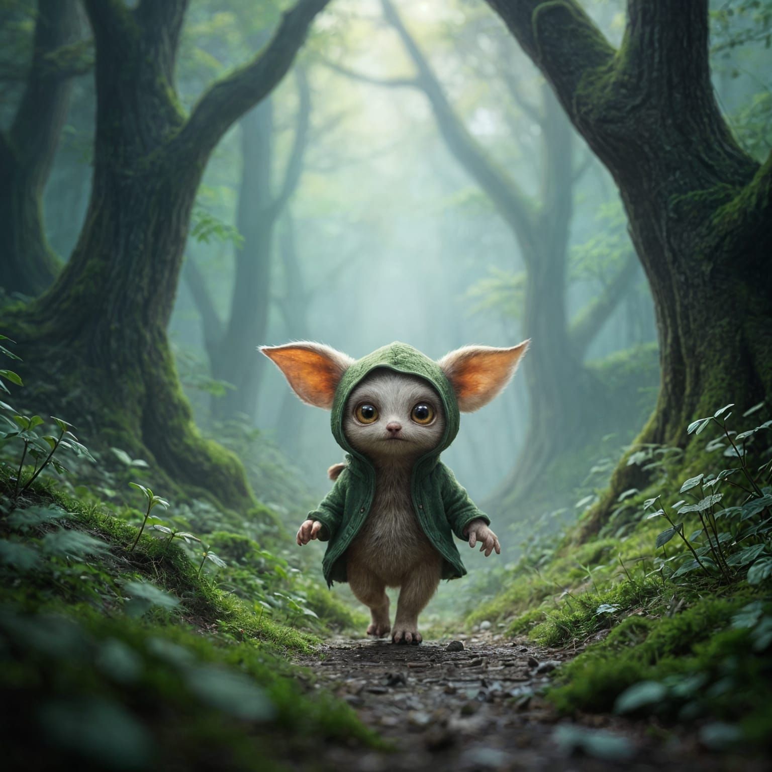 Misty Forest Creature in Hyperrealistic Fantasy Style