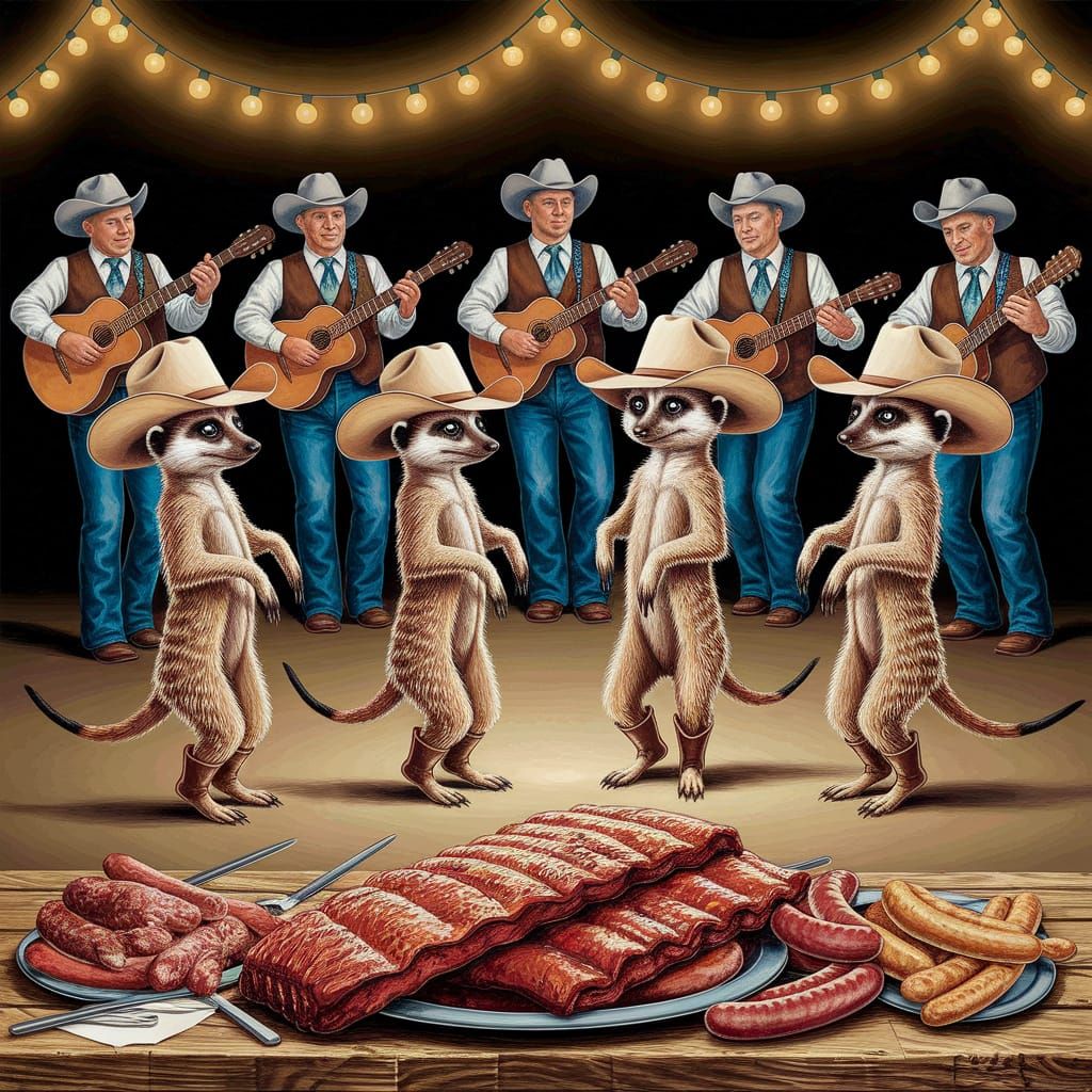 Meerkats Barn Dance in Oil Painting Style