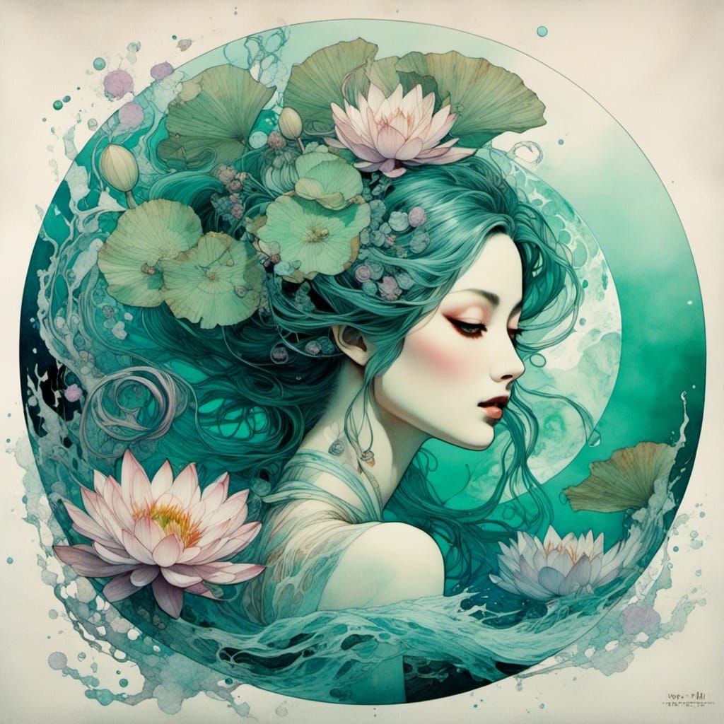 Pisces Goddess in Ukiyo-e Watercolor Style