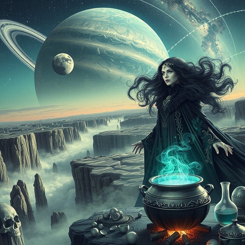 Sorceress Amidst Ancient Ruins, Channeling Arcane Energies