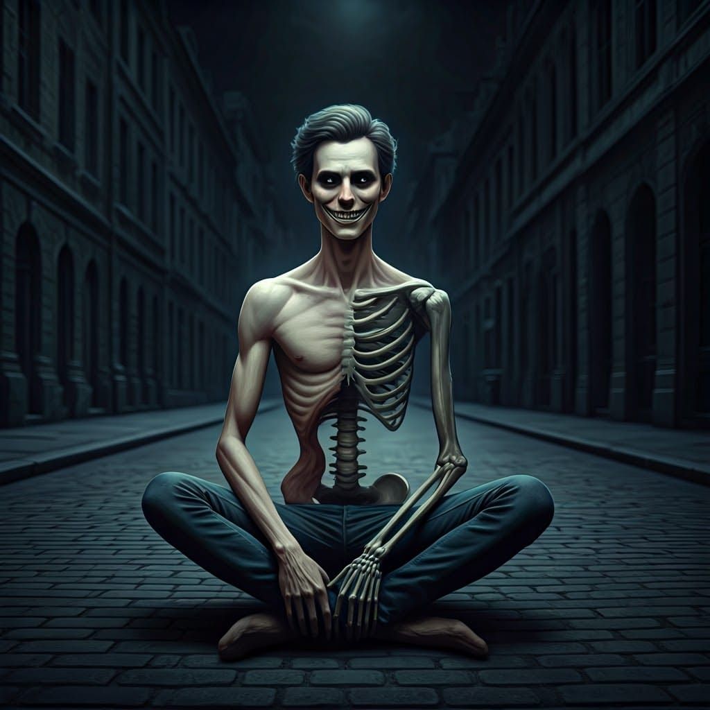 Macabre Skeletal Figure in Dark Surrealism Style