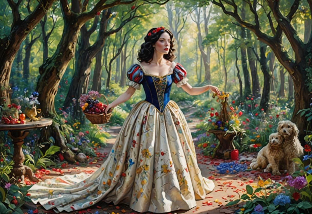 Snow White in Forest, Impressionist Impasto Portrait