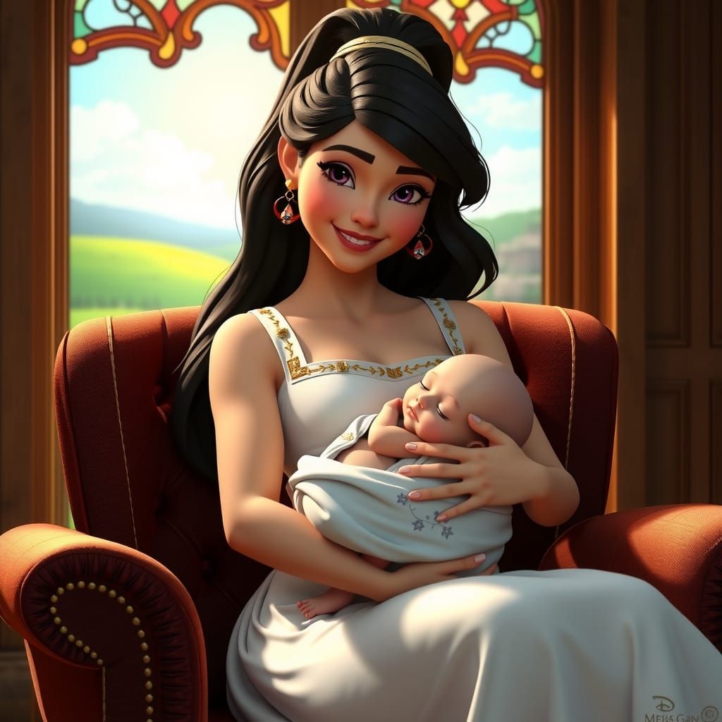 Megara with Baby in Greek Dress