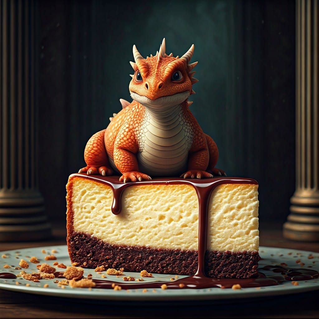 A Grandiose Dragon in a Dazzling Dessert Scene, in a Photore...