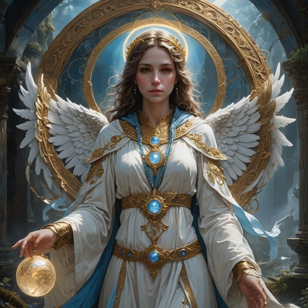 Fantasy Angel with Blue Orb, Detailed Digital Art