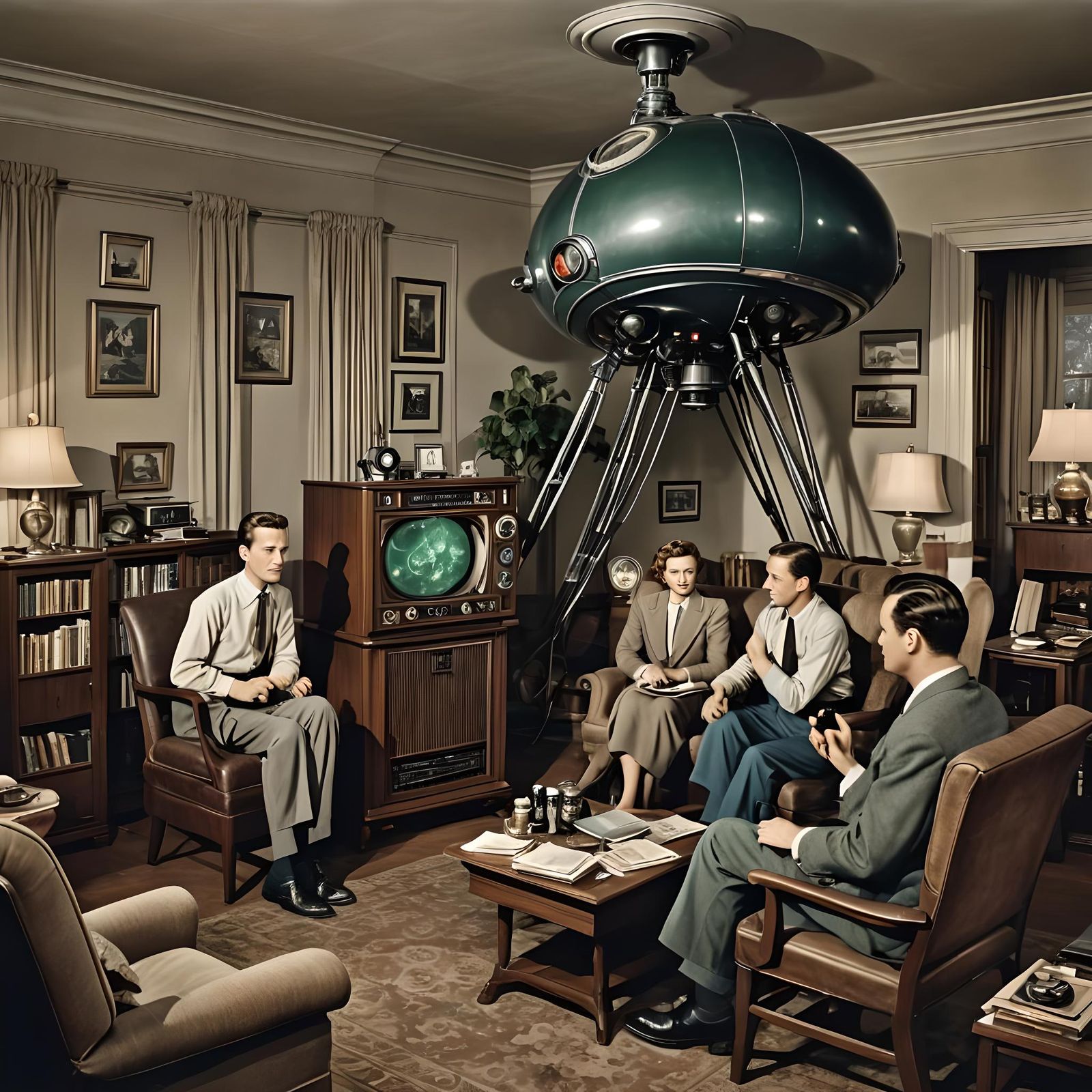 October 30 1938 and War of the Worlds is being broadcast on the radio, a family sitting in their living room listening t...