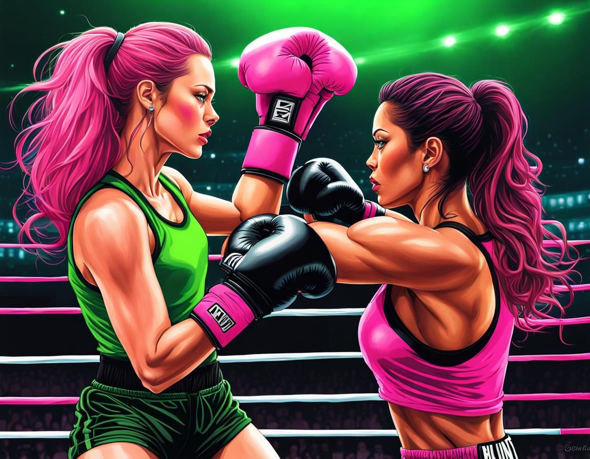 Female Boxers in Contrasting Colors, Klimt Style