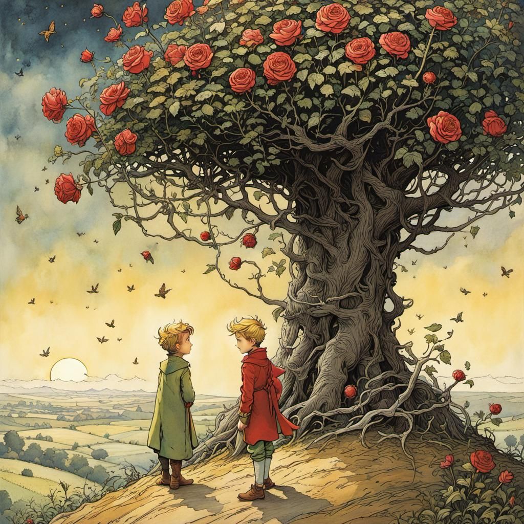 The Little Prince and Rose: Intricate Fairy Tale Art