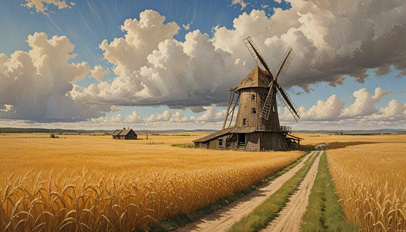 Golden Wheatfield Under Americana Skies