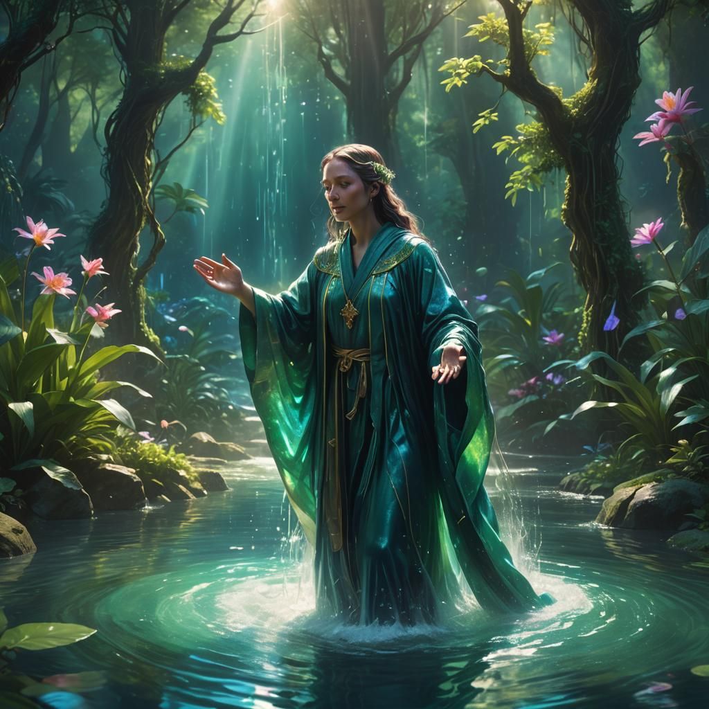 Mystical Baptism in Lush Fantasy World: Concept Art