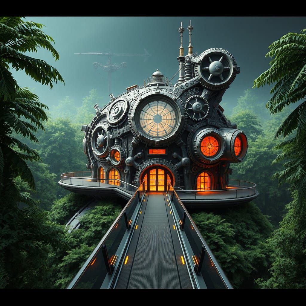 Futuristic Oasis: Intricate Building in Verdant Paradise