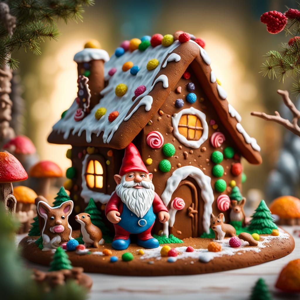 Gnome's Gingerbread House with Forest Animals