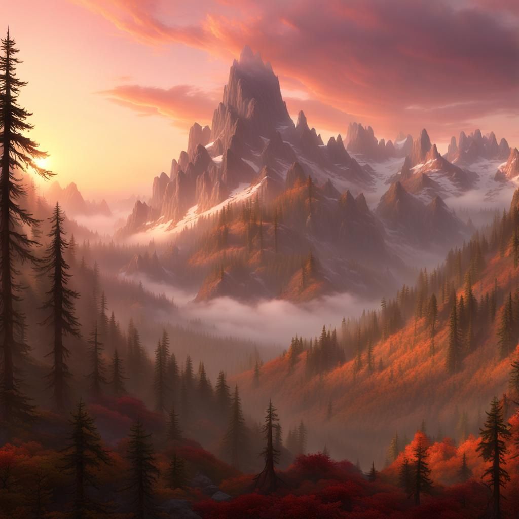 Majestic Mountain Landscape in Bierstadt Style