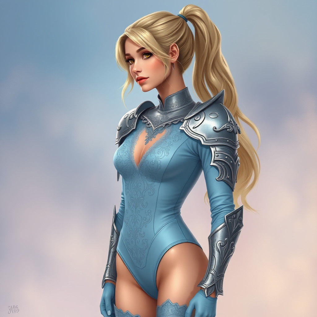Ethereal Woman in Silver Armor, Fantasy Art