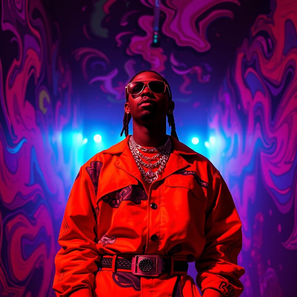 Rapper in Psychedelic Pop Art Dreamscape