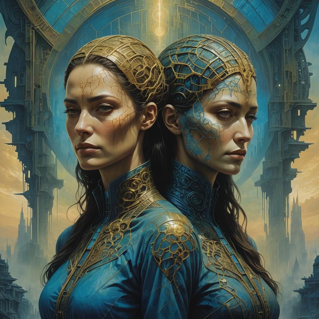 Two Women Merged in Dark Fantasy Style
