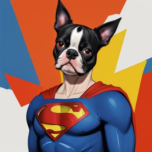 Boston Terrier as Superman in Abstract Art