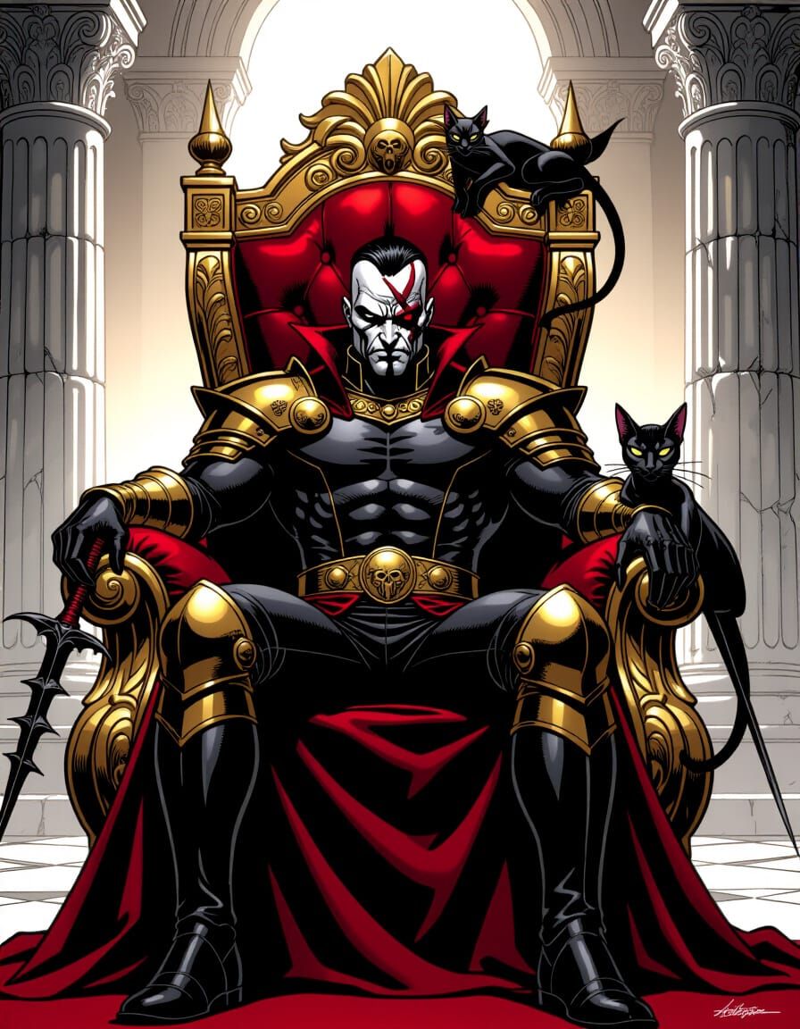 Villain with Scar on Golden Throne in Gritty Realism