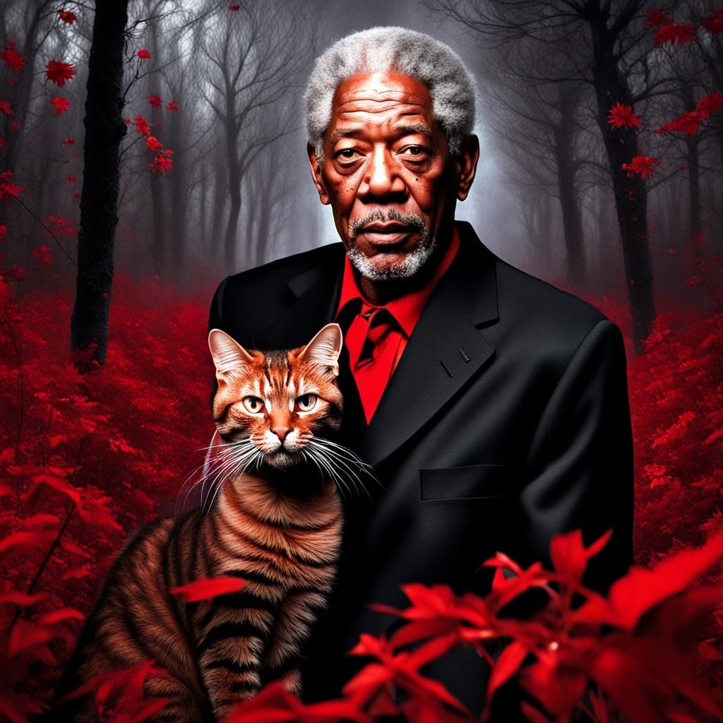 Red Humanoid Figure in Stormy Red Forest