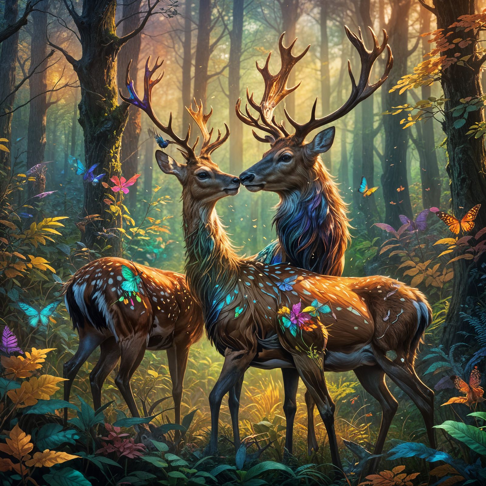Magical Forest: Stag and Deer in Love
