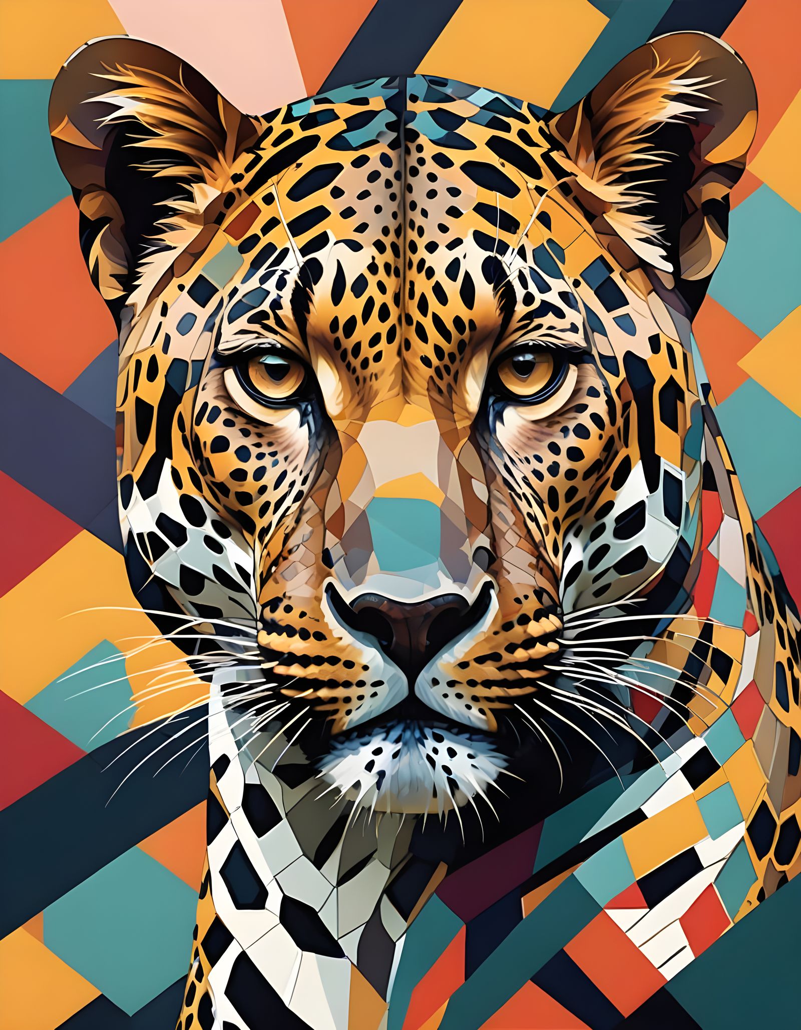 Leopard in Vibrant Geometric Abstraction