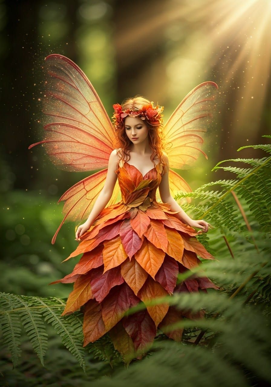 Enchanting Autumn Fairy Hidden in Forest, Photorealistic Sty...
