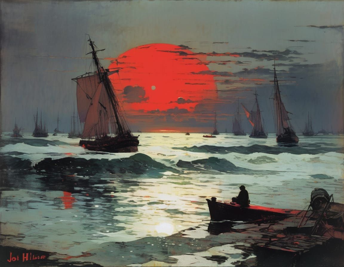 Sailors Take Warning: A Mysterious Red Sun in a Stormy Lands...