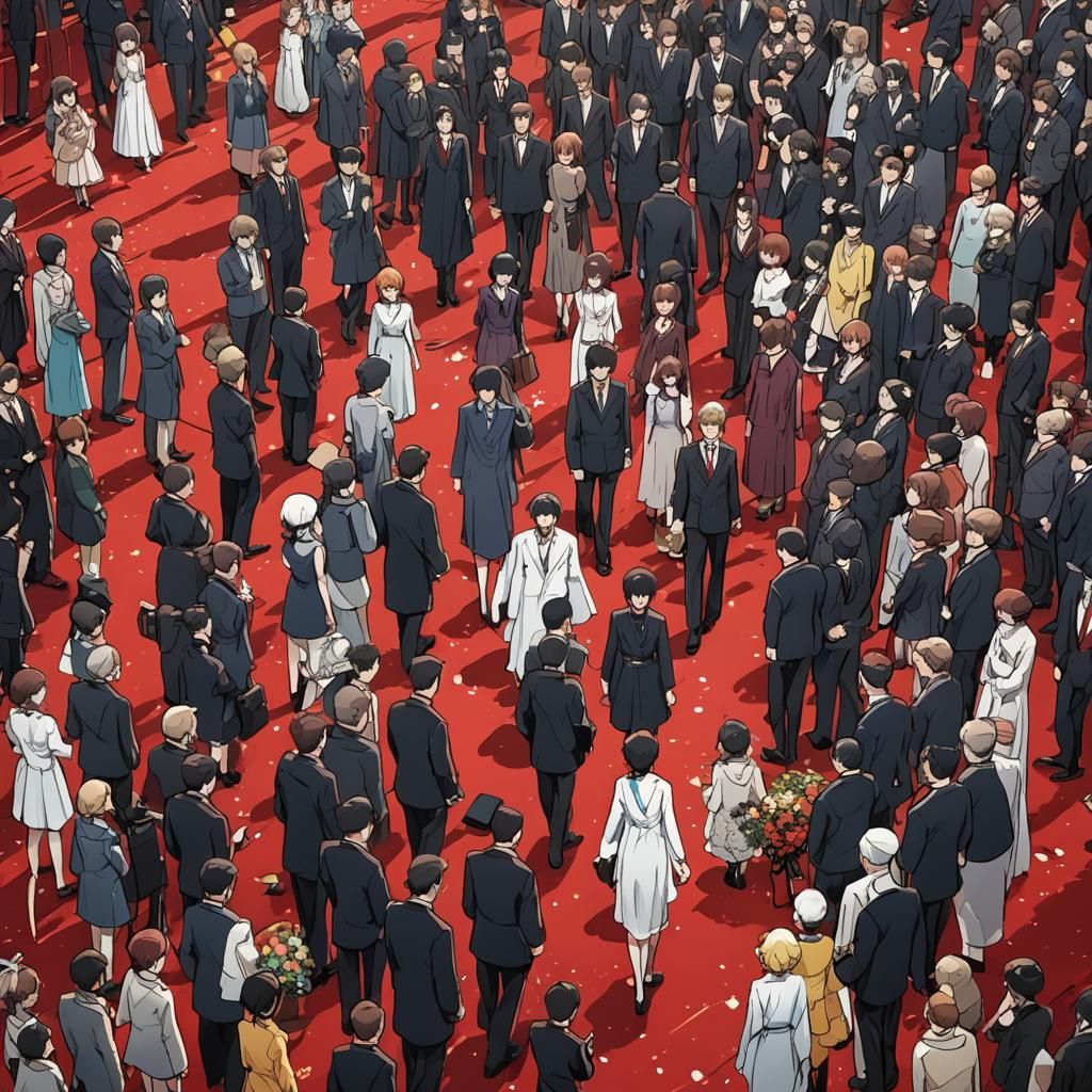 Anime Red Carpet Celebration in Cel-Shaded Style