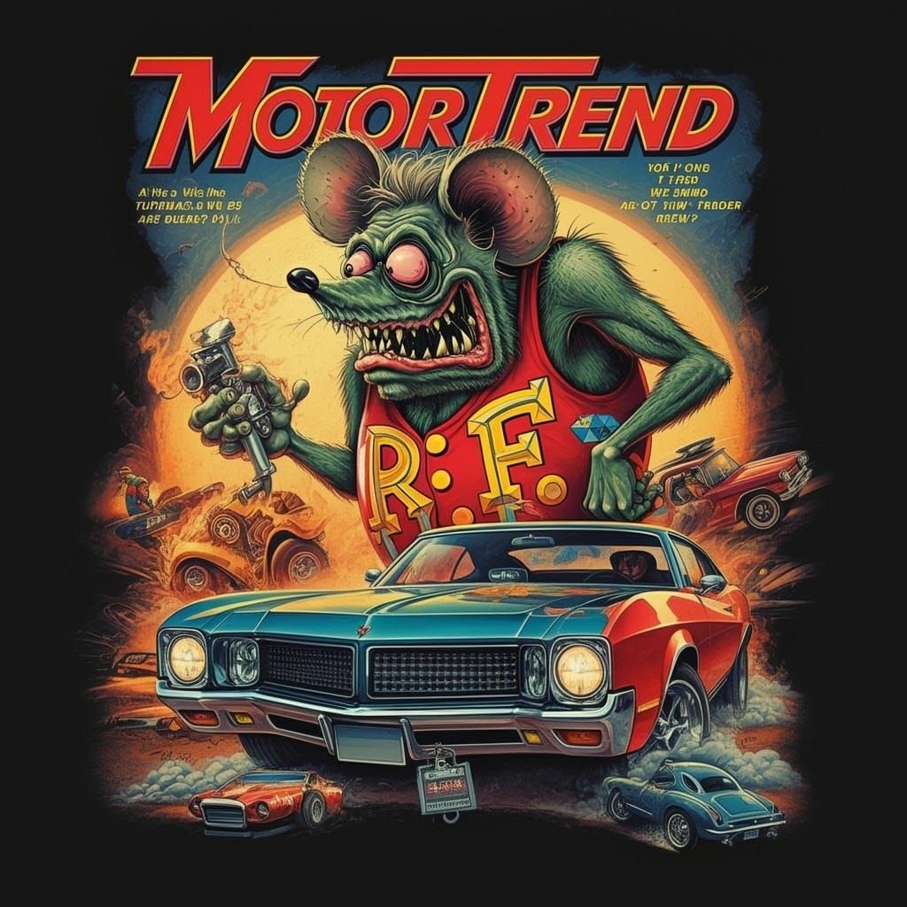 Retro Magazine Cover Illustration: Rat Fink's 80s Car Montag...