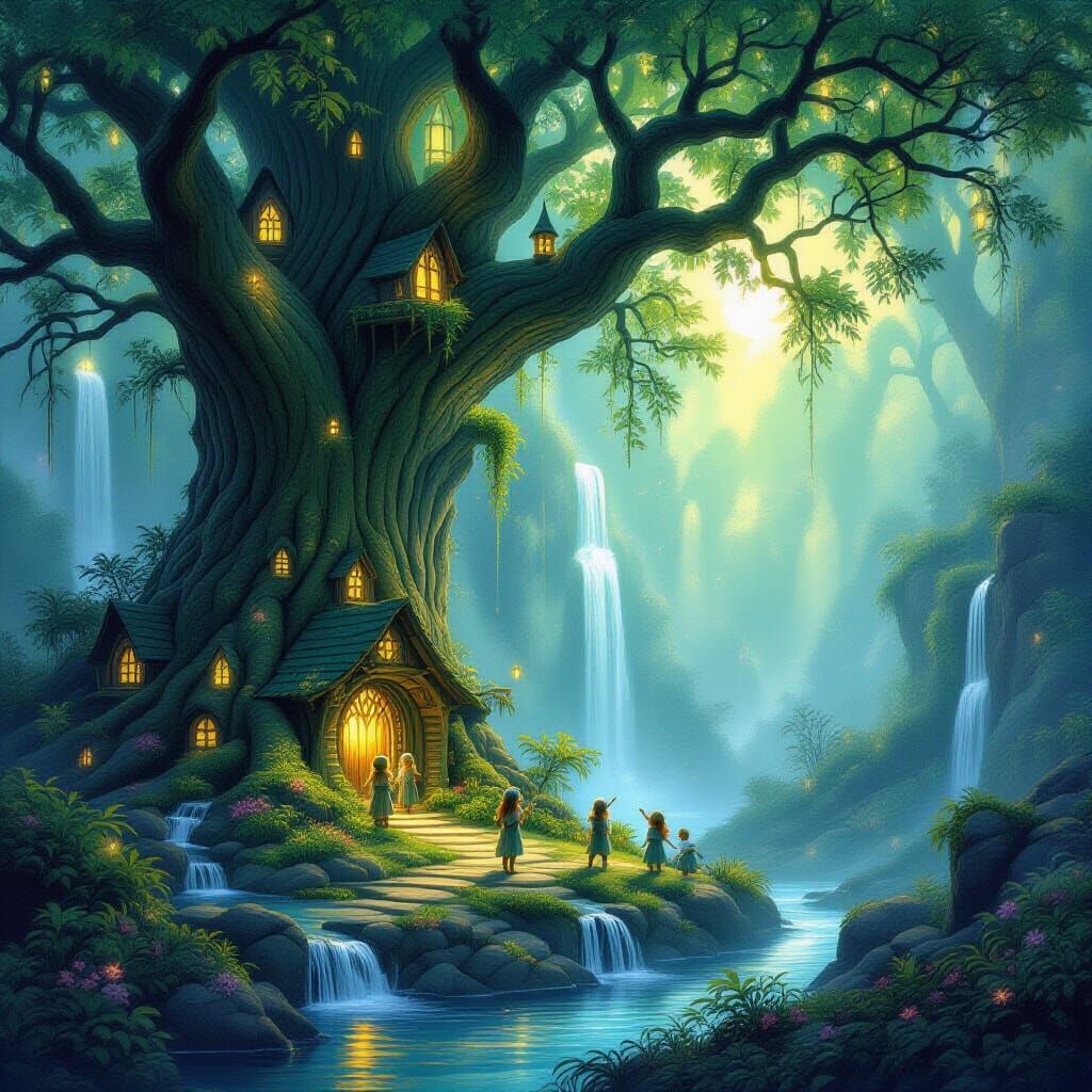 Enchanted Elf Village in Ancient Forest