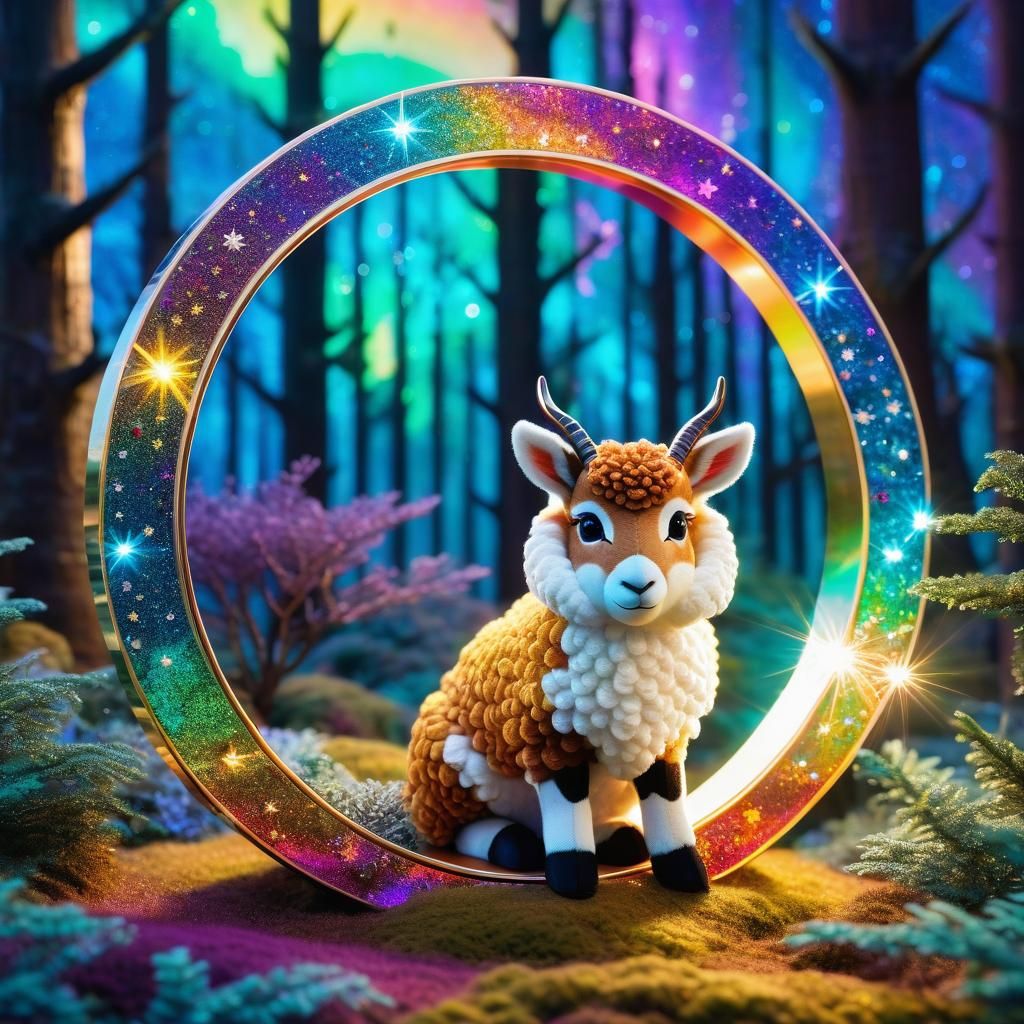 Ethereal Lamb in Iridescent Ring, Digital Art